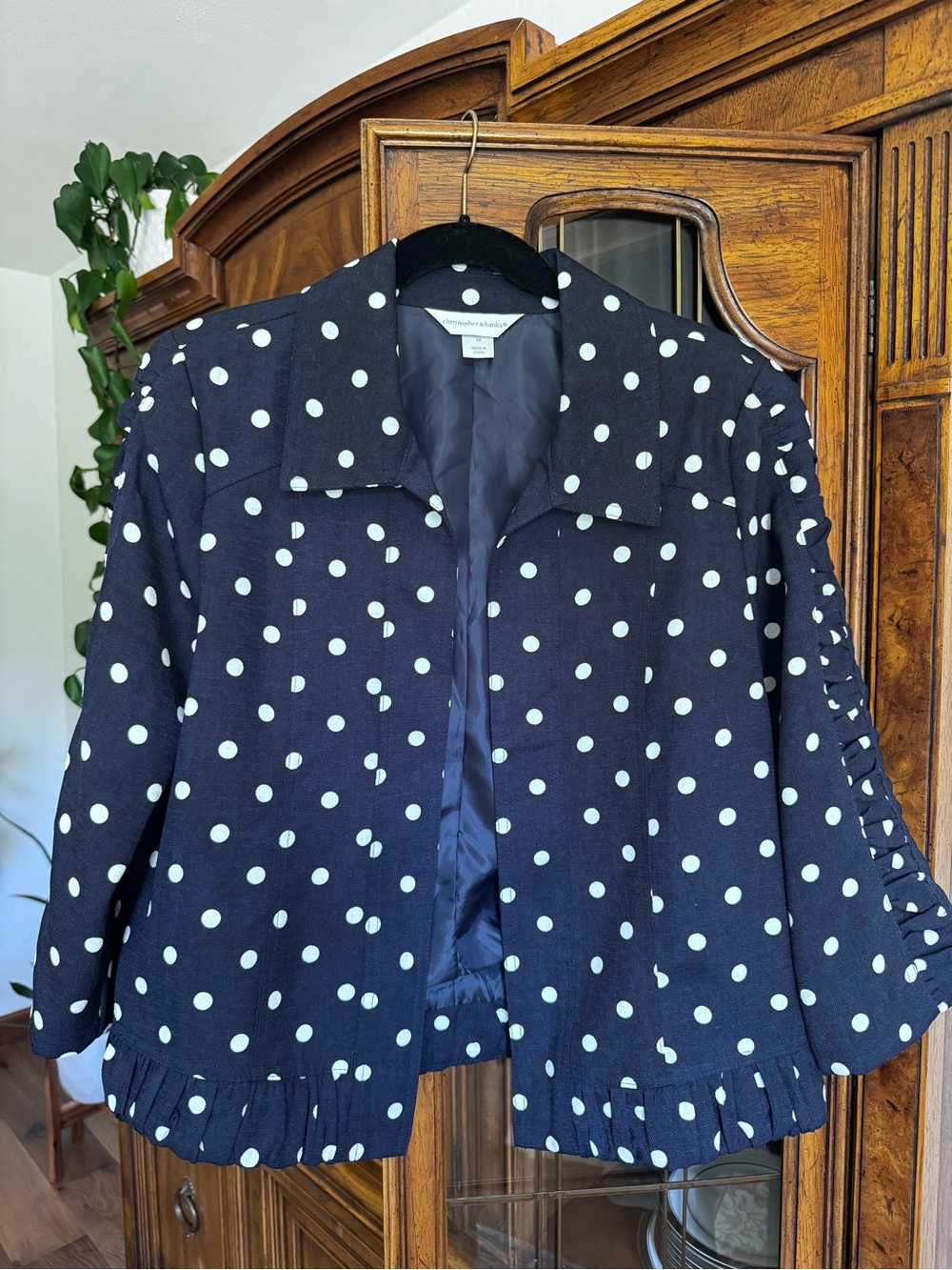 Christopher & Banks Navy Polka Dot Cropped Blazer
